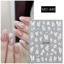 New 5D White Flower Butterfly Nail Decals Fashion DIY Reliefs Self Adhesive Decals Nail Art Stickers