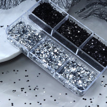 6 Grid/box Silver Blue Black Nail Art Sticker Heart Round Star Nail Art Decals Fashion Glitter Nail Art Decoration