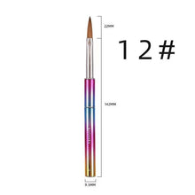 Rainbow Gradient Kolinsky Acrylic Nail Brush Metal Handle Crystal Engraving Pen Soft UV Gel Nail Brushes