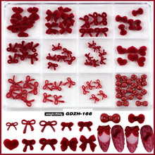 6/12 Grids Red Series Bow Pearl Flower Nail Art Rhinestones 3D Resin DIY Designs Nail Art Charms Ornaments Decoration