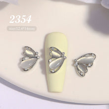 High Quality Half Side Cat's Eye Butterfly Nail Art Rhinestone Metal Nail Charms Bow Ornament 3D Nail Jewelry