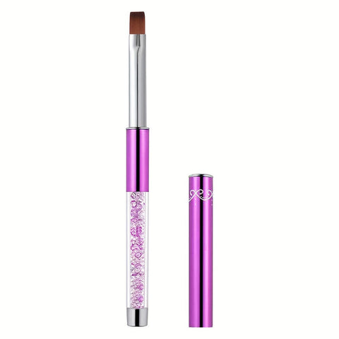 Single Purple Metal Rhinestone Handle Nail Art Brush Flat Round Head Nylon Hair French Style Gel Manicure UV Gel Brush