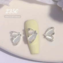 High Quality Half Side Cat's Eye Butterfly Nail Art Rhinestone Metal Nail Charms Bow Ornament 3D Nail Jewelry