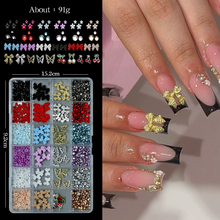 24 Grids Colorful French Bow Pearl Nail Art Charms Resin Mix Flowers Nail Accessories DIY Nail Art Rhinestones