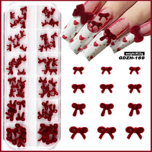 6/12 Grids Red Series Bow Pearl Flower Nail Art Rhinestones 3D Resin DIY Designs Nail Art Charms Ornaments Decoration