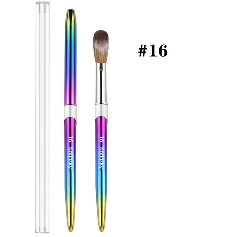 New Rainbow Gradient 30% Kolinsky Nail Brush Metal Handle Acrylic Nail Brush Carving Pen for Nail Art