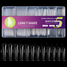 504pcs/box Extra Long Transparent Acrylic Nail Tips Full Half Cover Cowboy Stiletto Bamboo T-shaped Traceless False Nail Tips