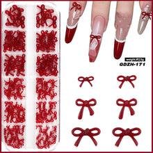6/12 Grids Red Series Bow Pearl Flower Nail Art Rhinestones 3D Resin DIY Designs Nail Art Charms Ornaments Decoration